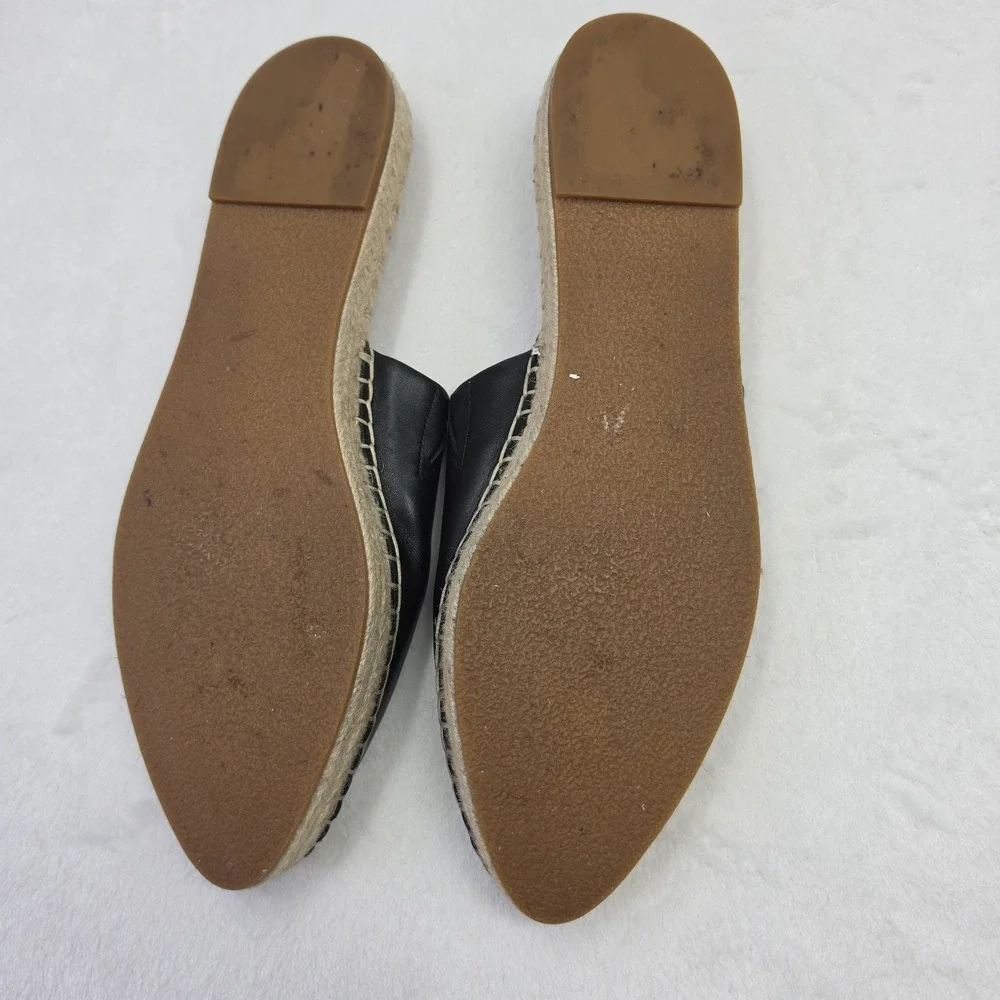 Halogen Black Leather Mule Espadrille Flats Womens Slip On Casual Shoe